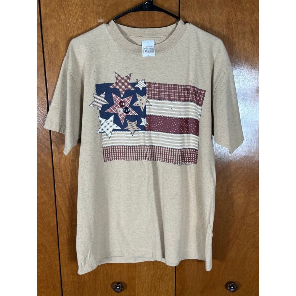 Vintage USA Flag Handmade Button‎ T-Shirt Melhart Designs Made In USA 1994 Large